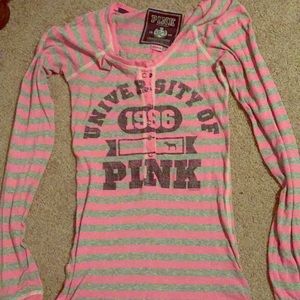 Pink Victoria’s Secret Striped Thermal Long Shirt